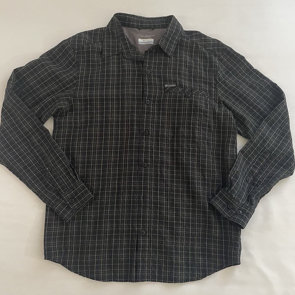 Men's Columbia Black White Plaid Button-Up Shirt Long Sleeve Regular Fit M